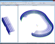 3D model VIP tribuny (vlevo) a hlavní části stadionu (vpravo) v programu RSTAB