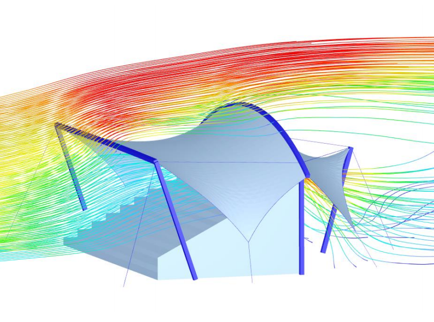 Windsimulaion für Membrankonstruktion mit Treppe
