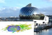 Simulace zatížení větrem na CIMU - ILE DE SEGUIN v Paříži v digitálním větrném tunelu v programu RWIND Simulation (© www.bouygues.com)