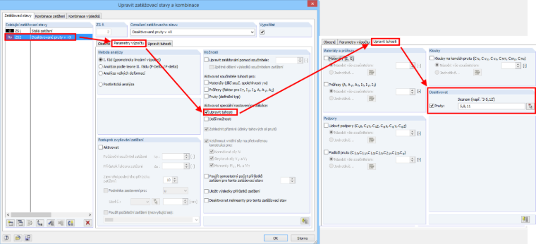 Volba „Deaktivovat“ v programu RSTAB