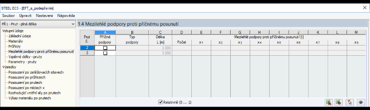 Dialog „1.4 Mezilehlé podpory proti příčnému posunutí“