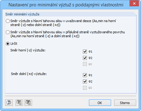 Nastavení: Směr výztuže zadaný uživatelem