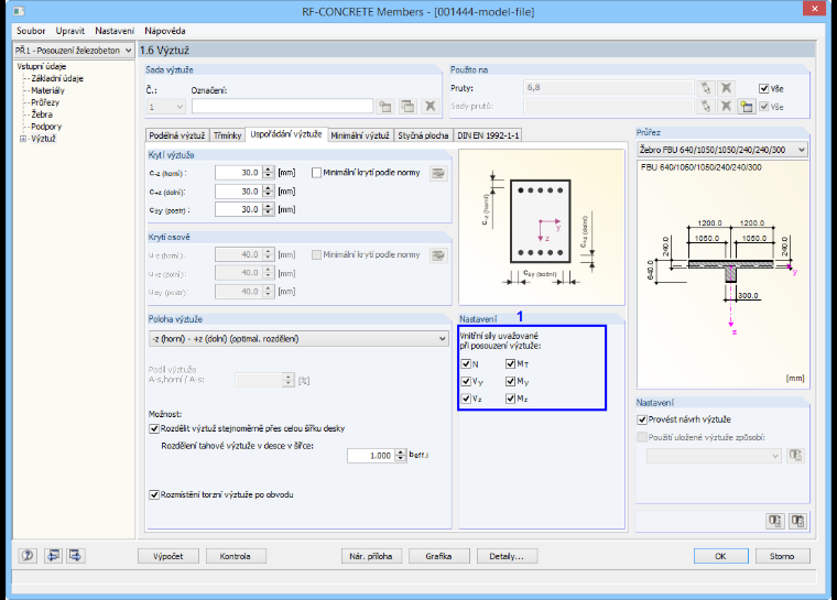 Dialog 1.6 v RF-CONCRETE Members: Steuerung der zu berücksichtigenden Schnittgrößen