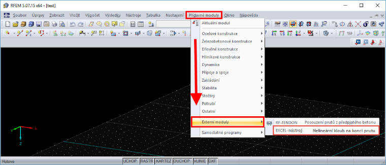 Individuálně vytvořený EXCEL nástroj v programu RFEM
