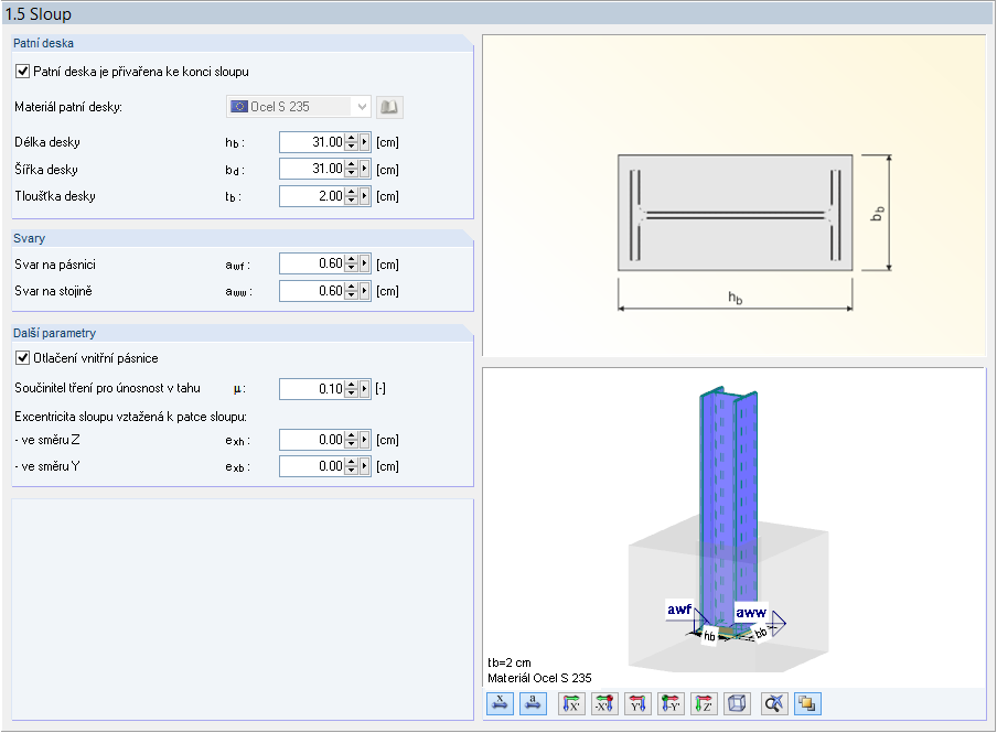 Dialog „1.5 Sloup“ v modulu RF-/JOINTS