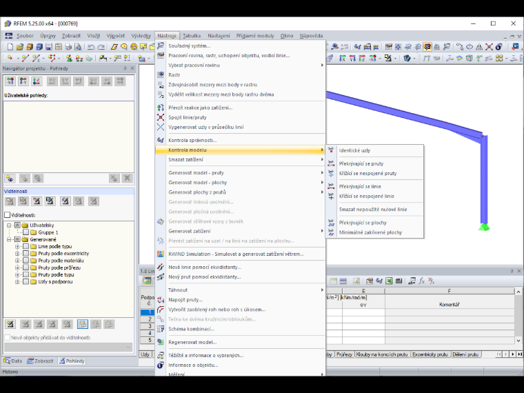 Kontrola modelu v programu RFEM