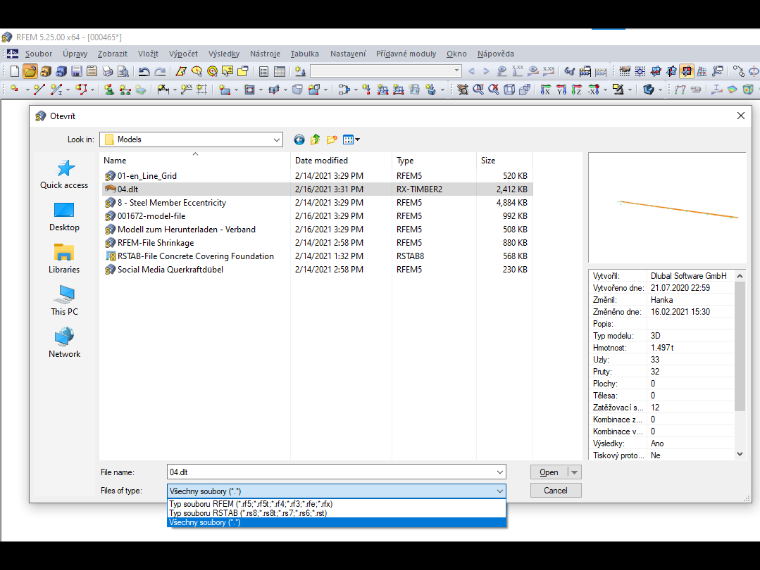 Otevření modelů z RX-TIMBER v programech RFEM 5 a RSTAB 8
