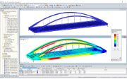 3D model (nahoře) a zobrazení deformace (dole) hervestského mostu č. 423 v programu RSTAB (© grbv)