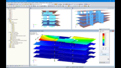 RFEM model pětipodlažního dřevěného pasivního domu s prvním tvarem (© Pirmin Jung Ingenieure)