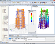 3D-Modell des Aussichtsturmes und Verformungsfigur in RFEM (© Harrer Ingenieure)