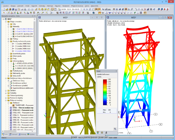 3D-Modell des Kesselgerüstes und Verformungsfigur in RSTAB (© Voss & Kamb und Partner GmbH)