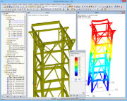 3D-Modell des Kesselgerüstes und Verformungsfigur in RSTAB (© Voss & Kamb und Partner GmbH)