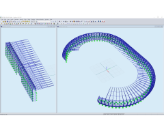 3D model VIP tribuny (vlevo) a hlavní části stadionu (vpravo) v programu RSTAB