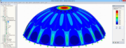RFEM model betonové skořepiny vyrobené metodou pneumatických klínů