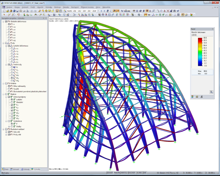Statisches Modell mit Verformungsbild einer Turmspitze in RFEM (© Werner Sobek Stuttgart)