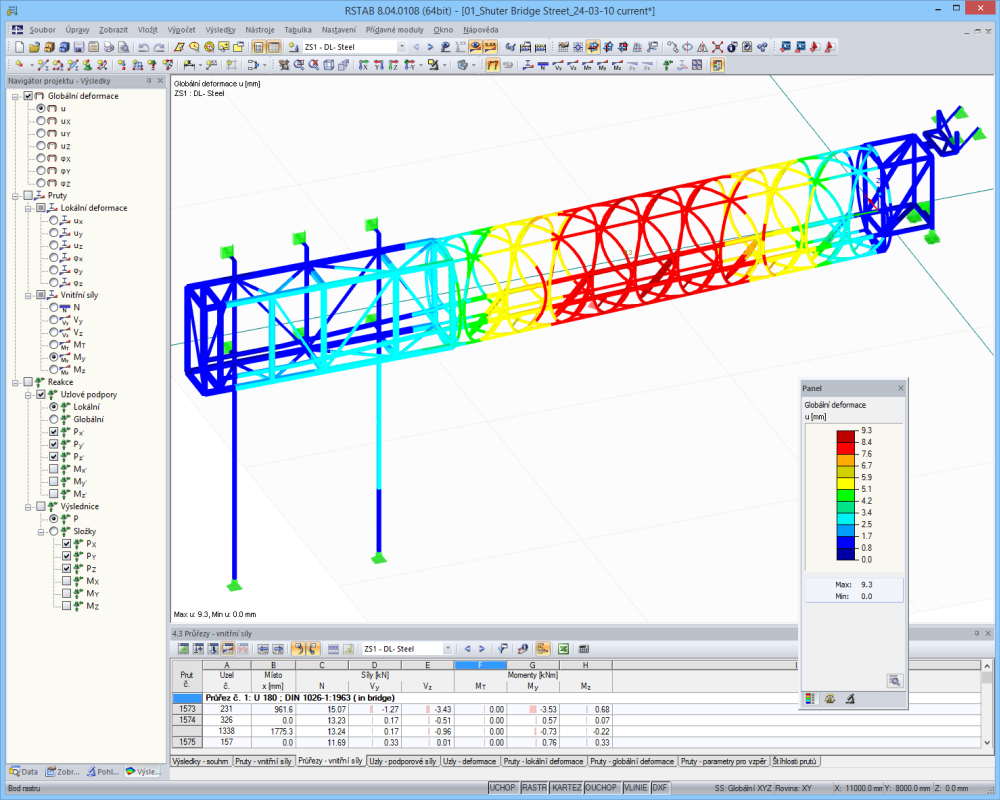 Model konstrukce se znázorněním deformací v programu RSTAB (© Gartner Steel and Glass GmbH)