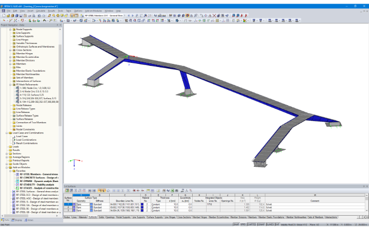3D model nosné konstrukce lávky Isarsteg v programu RFEM (© Bergmeister Ingenieure GmbH)
