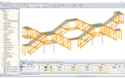RFEM-Modell der Treppenkonstruktion aus Holzfachwerkbindern (© Josef Kolb AG)
