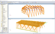 Model vrcholové (nahoře) a údolní (dole) stanice v programu RFEM (© Indermühle Bauingenieure)