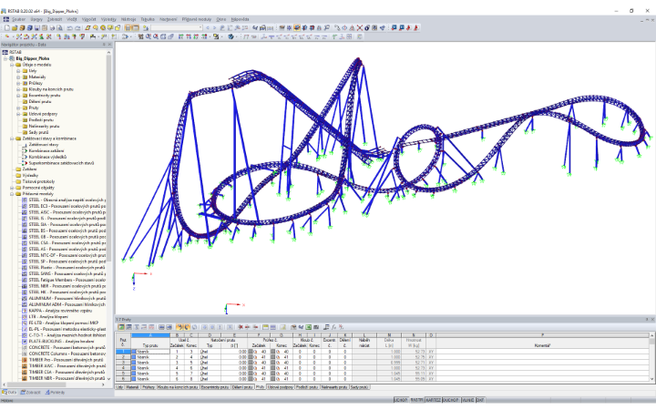 Model horské dráhy Big Dipper Coaster „Dynamite“ v programu RSTAB (© Weiß Beratende Ingenieure)