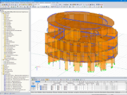 3D model čtyřpodlažní dřevěné konstrukce v RFEMu (© Isenmann Ingenieur GmbH)