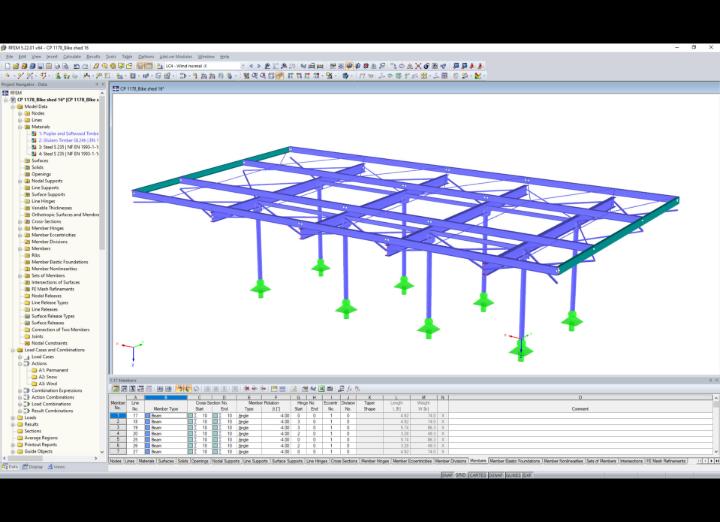 RFEM model přístřešku pro kola (© BET Moselle Bois)