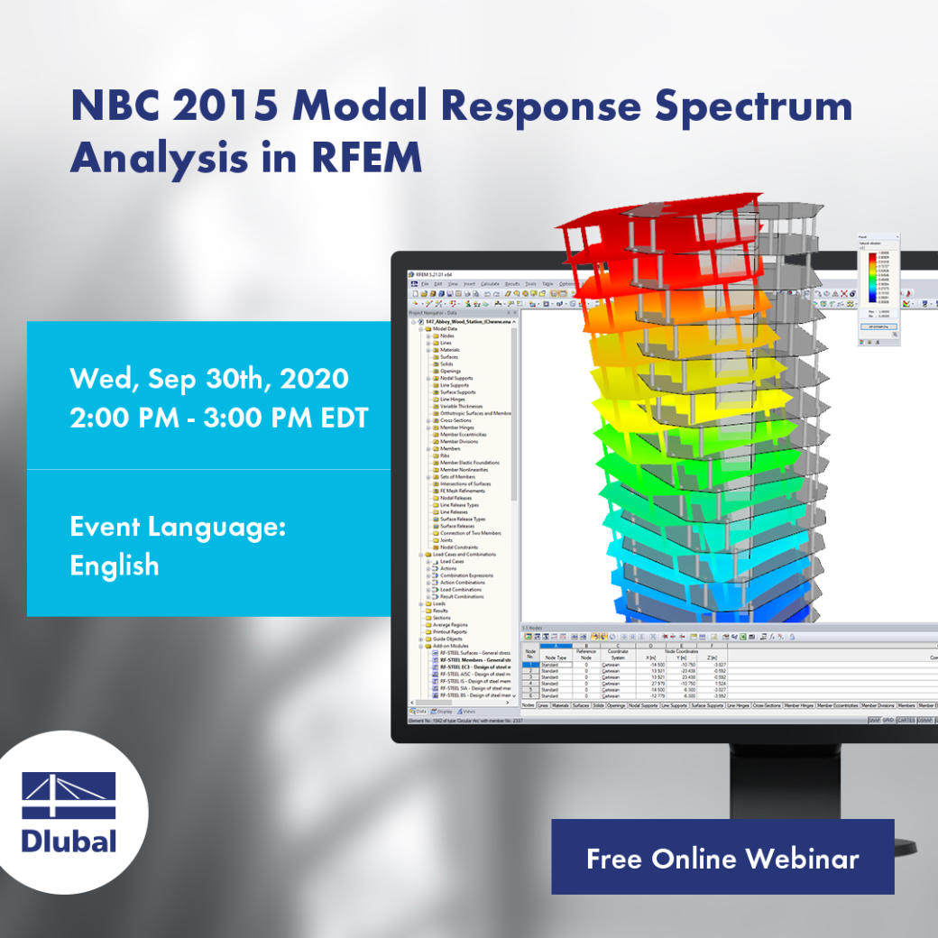 Modální analýza spektra odezvy v programu RFEM podle NBC 2015