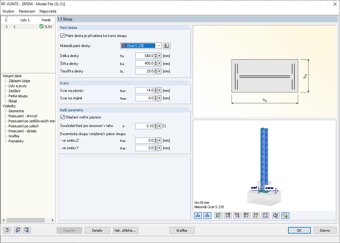 Parametry Sloup
