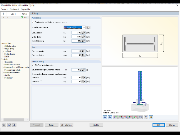 Parametry Sloup