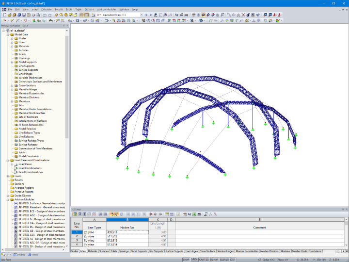 3D model hlavní nosné konstrukce v programu RFEM (© formTL)