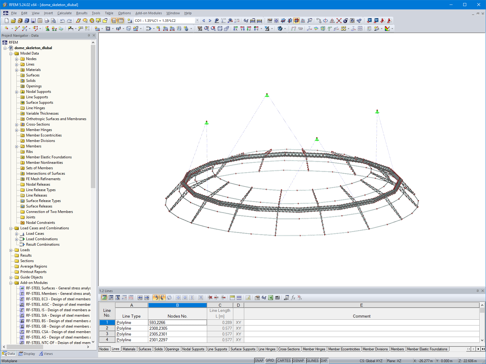 3D model projekční kupole v programu RFEM (© formTL)