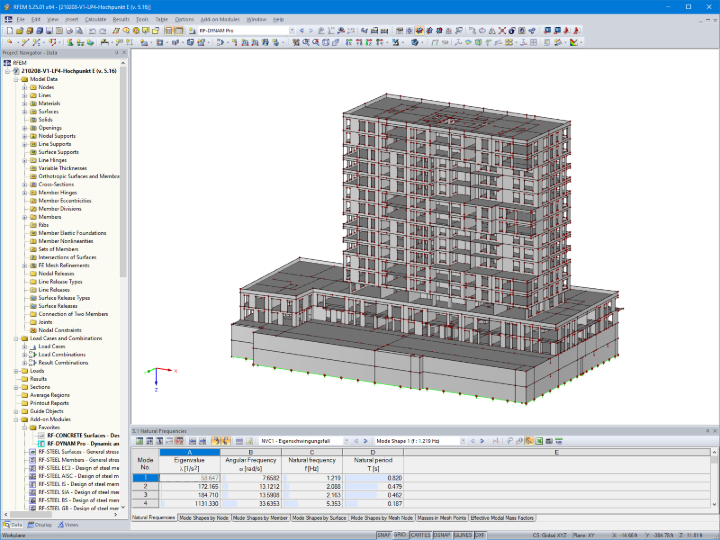 Model výškové obytné budovy v programu RFEM (© bauart Konstruktions GmbH & Co. KG)