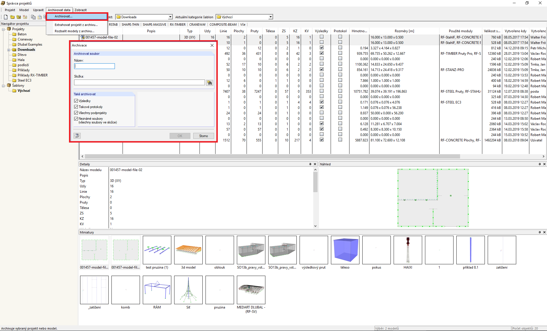archivovat data