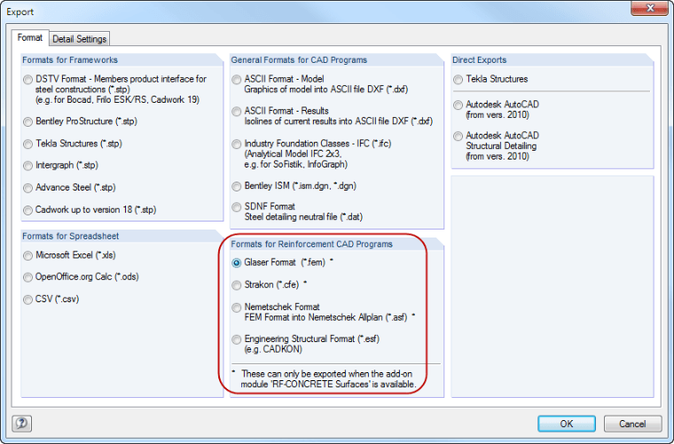 Dialog pro export
