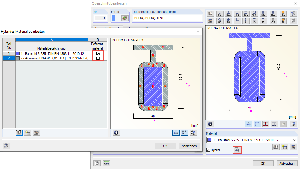 Stanovení referenčního materiálu hybridního průřezu v programu RSTAB