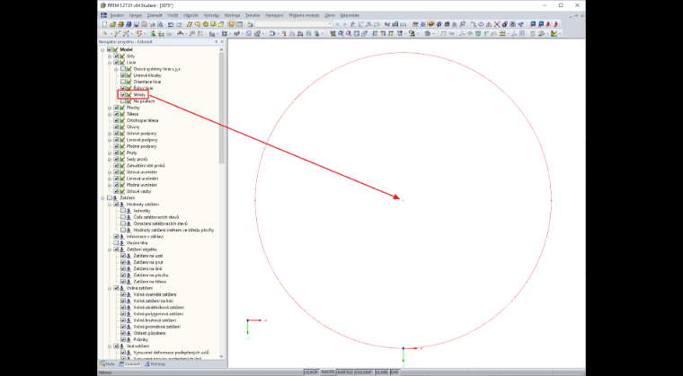 Navigátor projektu - Zobrazit: Model -> Linie -> Středové body