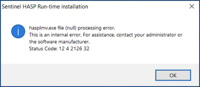 Chybové hlášení během instalace