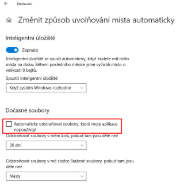 Vypnutí funkce mazání dočasných nepoužívaných souborů.