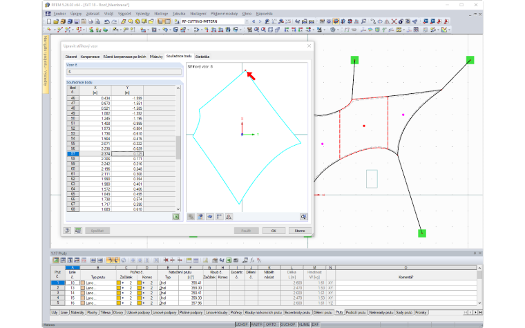 Zobrazení střihových vzorů v modelu RFEM