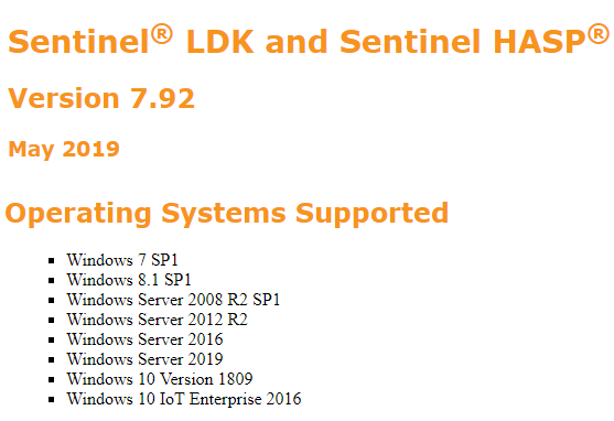 Podporované operační systémy Sentinel LDK 7.92