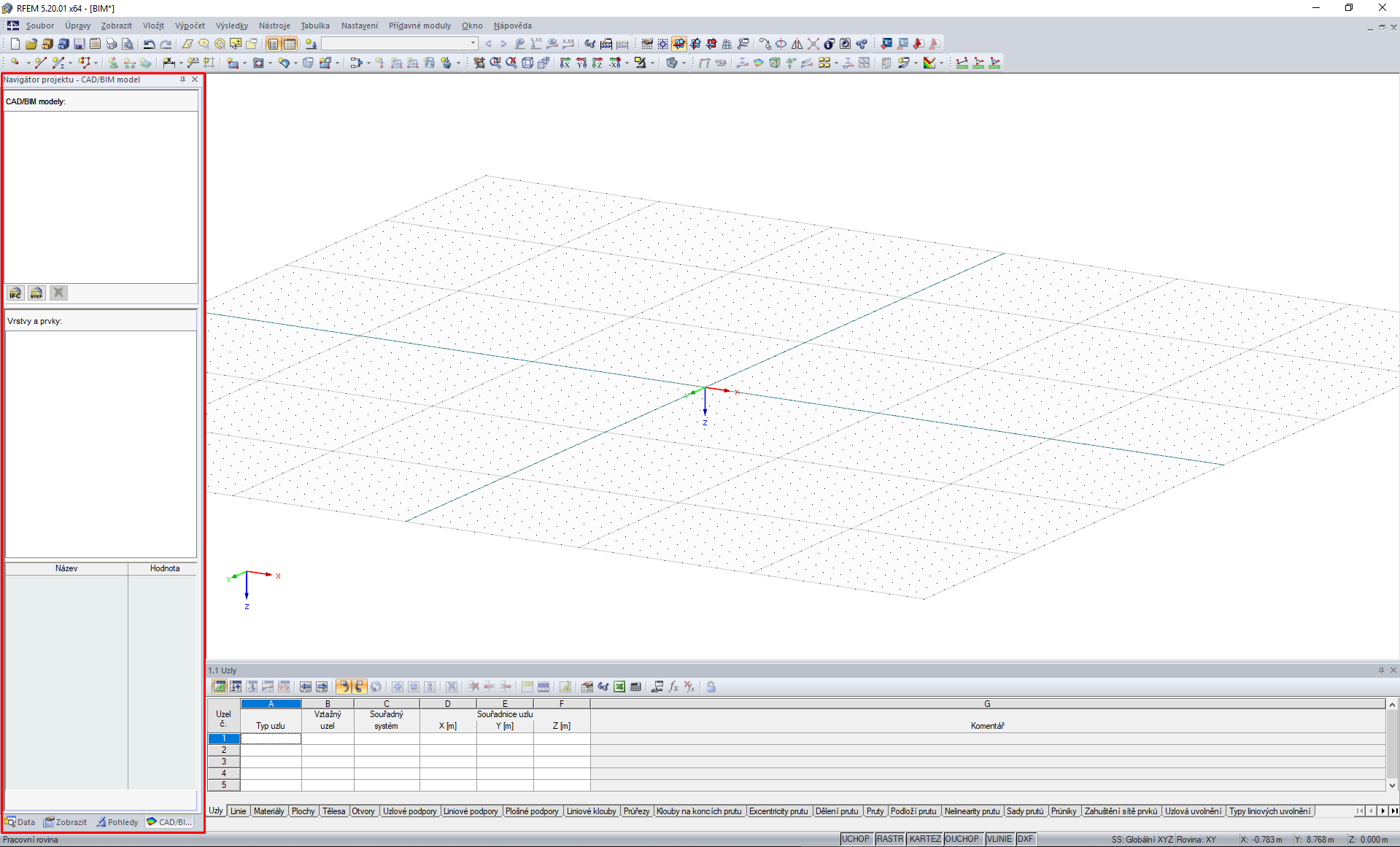 V navigátoru ze zobrazí nová záložka CAD/BIM model.
