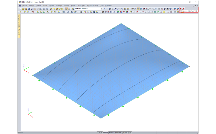 Tlačítko pro přímý export do programu AutoCAD