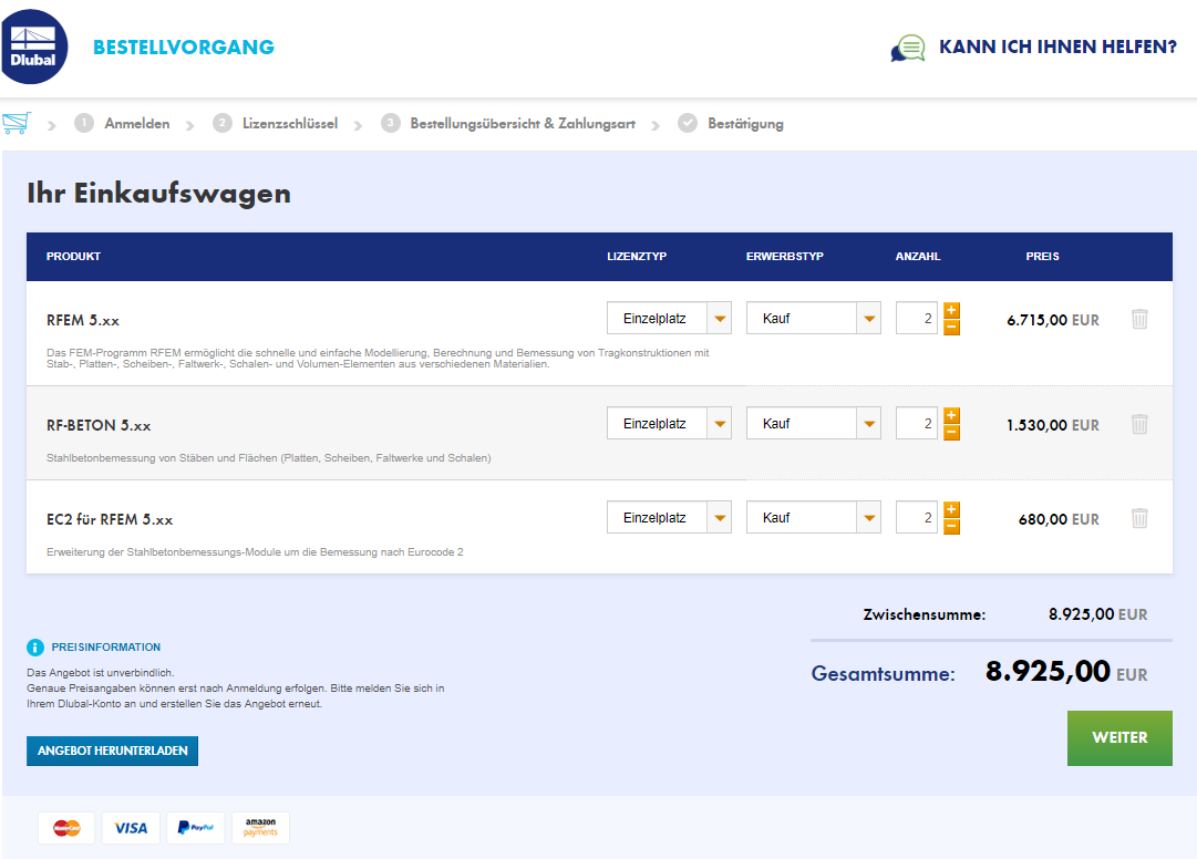 Nákup v e-shopu s první a další licencí produktové skupiny