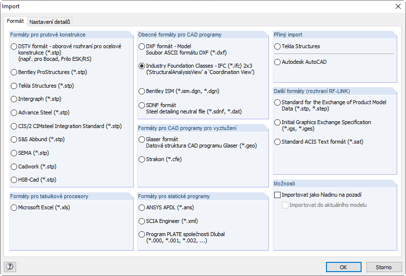 Formáty importu programu RFEM