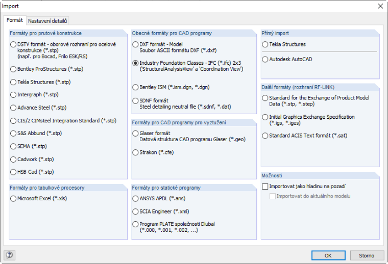 Formáty importu programu RFEM