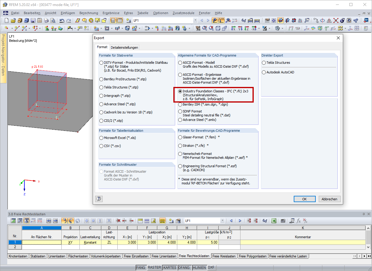 Dialog Export - IFC