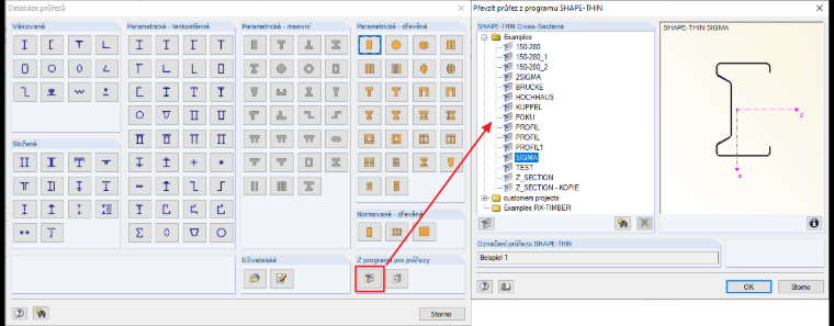 Importovat průřez z programu SHAPE-THIN
