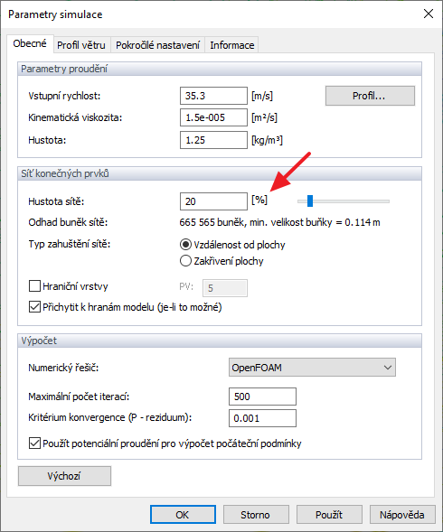 Parametry simulace