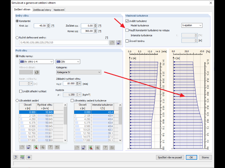 Nastavení turbulence v programu RFEM resp. RSTAB