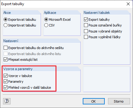 Exportovat tabulku